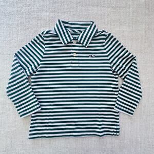 Vineyard Vines Green & White Striped Long Sleeve Polo VGUC 2T